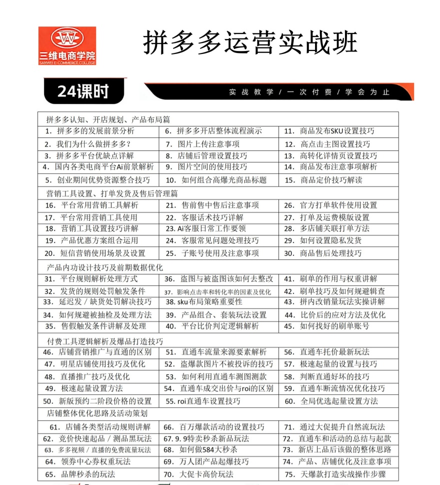 义乌拼多多运营实战班课程