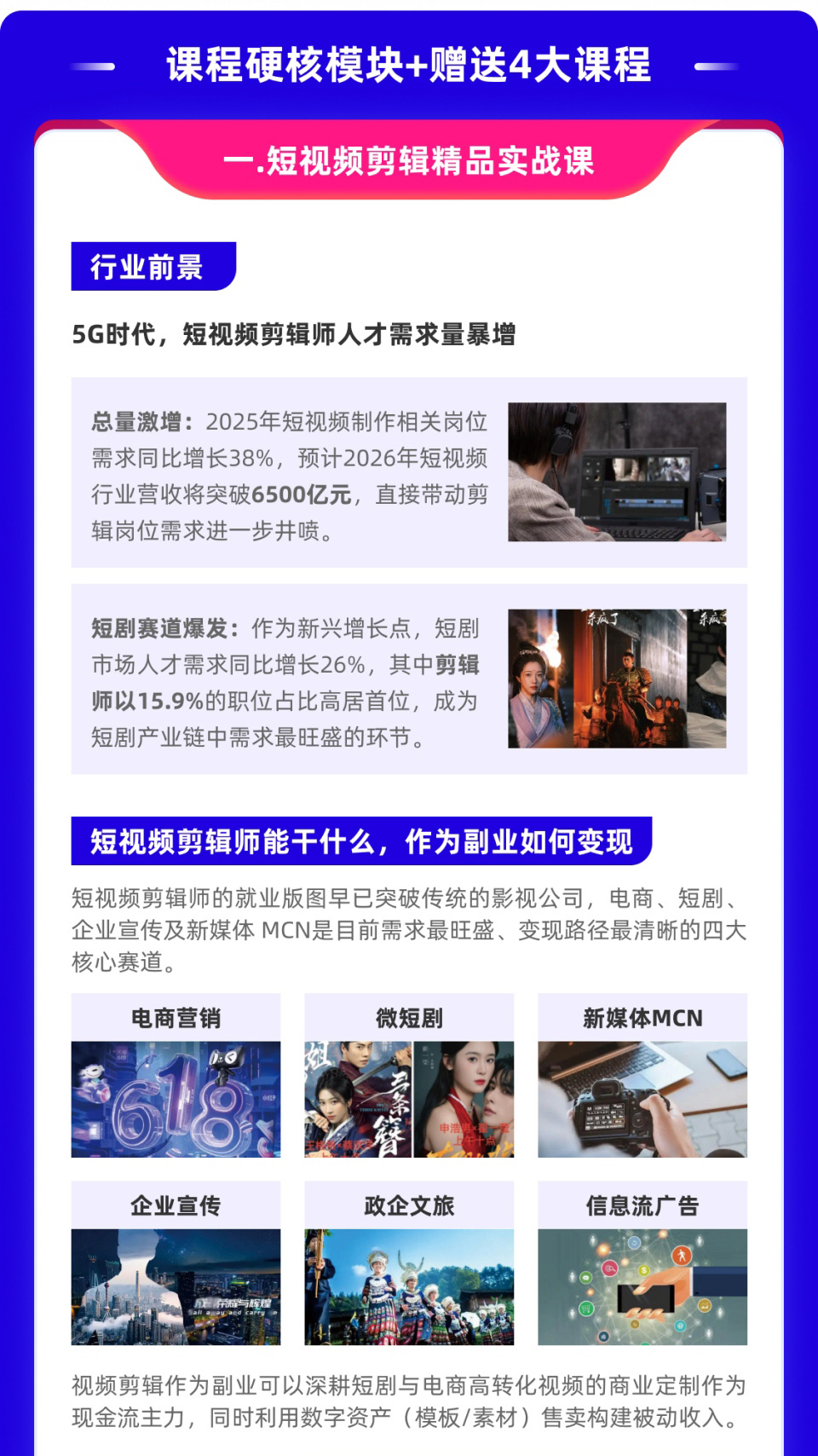 短视频拍剪运营综合实战课程开课啦！火热报名中！